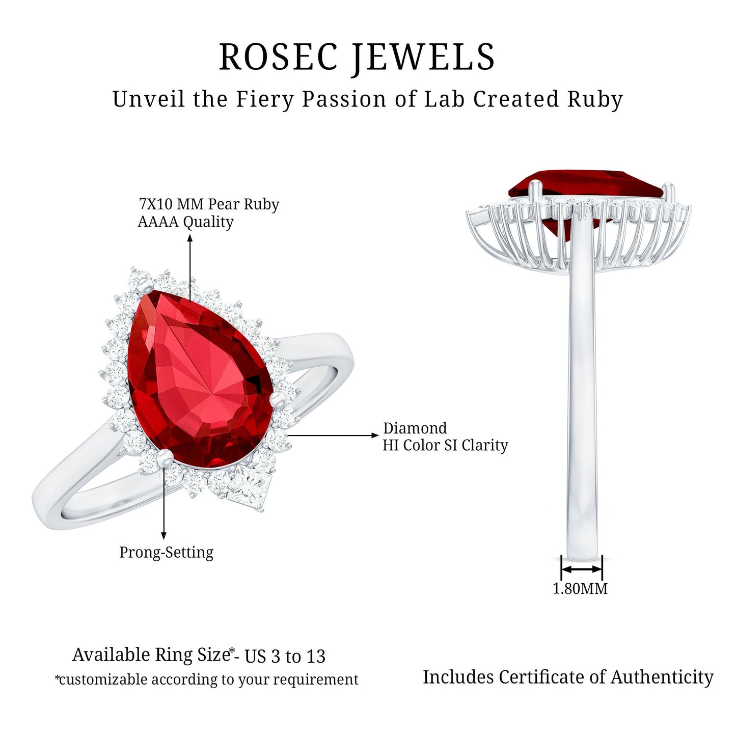 Lab Ruby Teardrop Engagement Ring with Diamond Halo