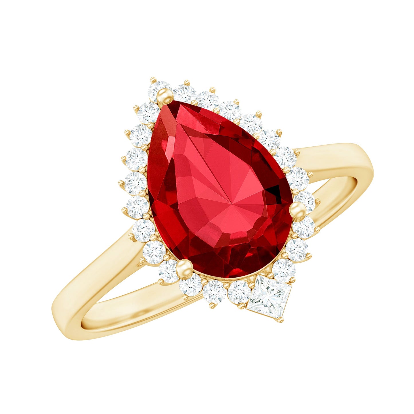 Lab Ruby Teardrop Engagement Ring with Diamond Halo