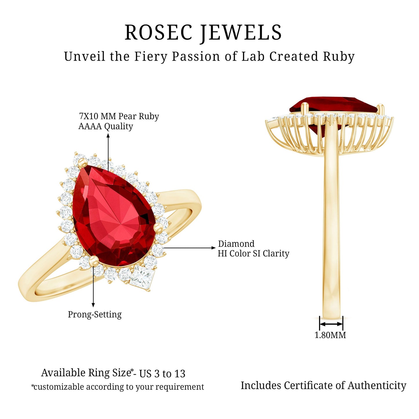 Lab Ruby Teardrop Engagement Ring with Diamond Halo