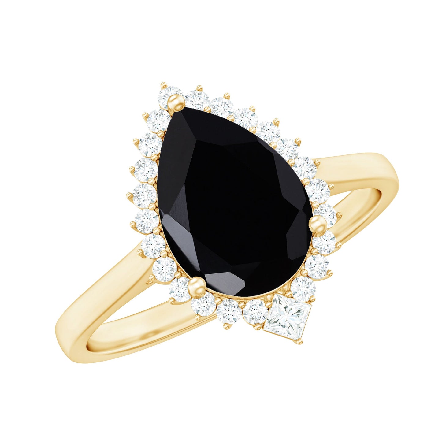 Pear Shaped Black Onyx Big Engagement Ring with Diamond Halo