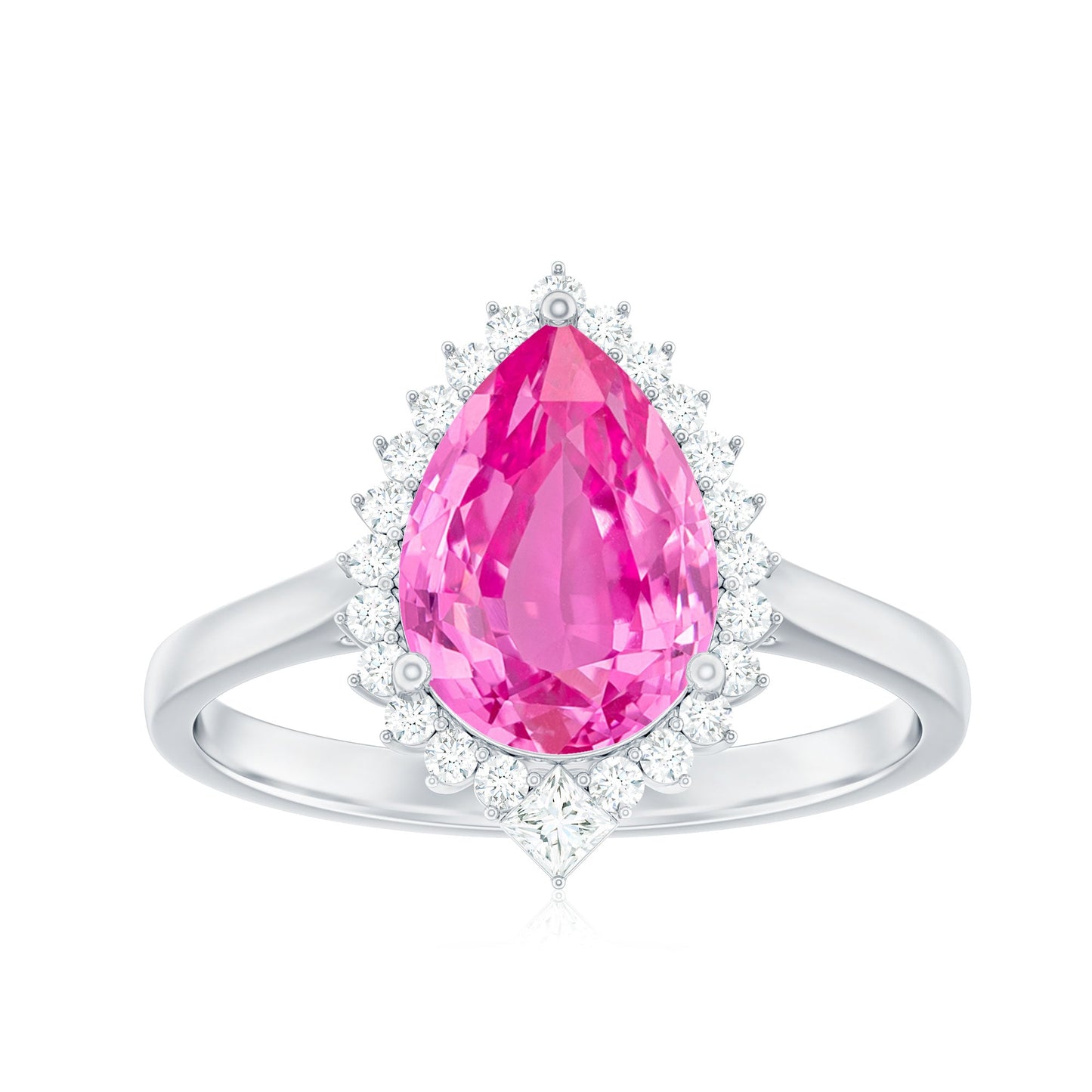 Pear Created Pink Sapphire Cocktail Halo Ring with Diamond