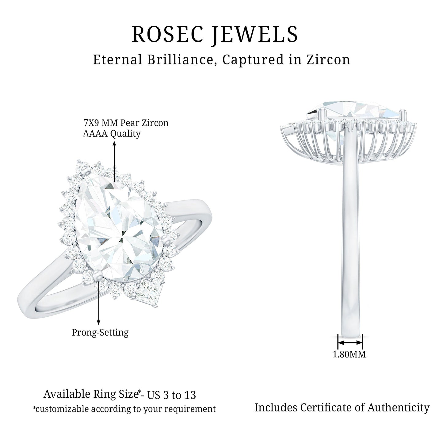 2.75 CT Pear Cut Zircon Cocktail Engagement Ring with Halo
