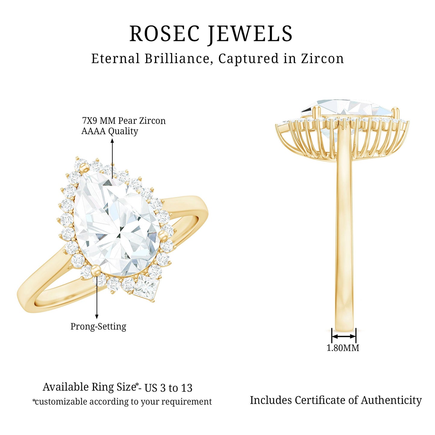 2.75 CT Pear Cut Zircon Cocktail Engagement Ring with Halo