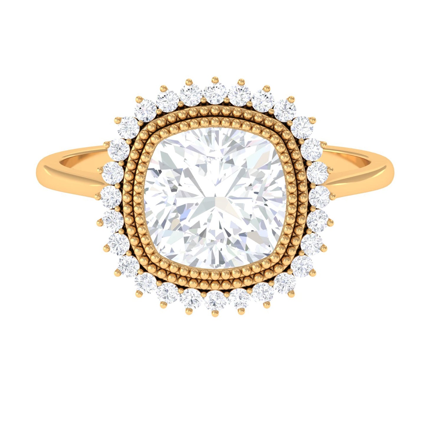 Cushion Cut Simulated Diamond Statement Engagement Ring with Halo