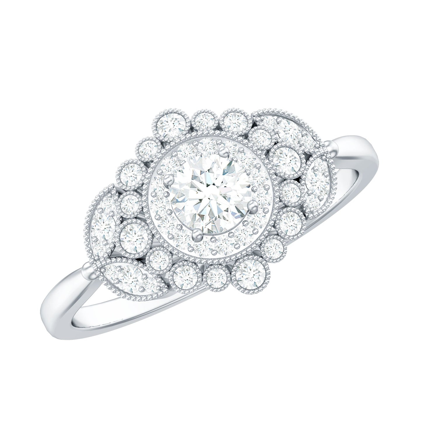 Vintage Style Cubic Zirconia Engagement Ring with Milgrain Detailing