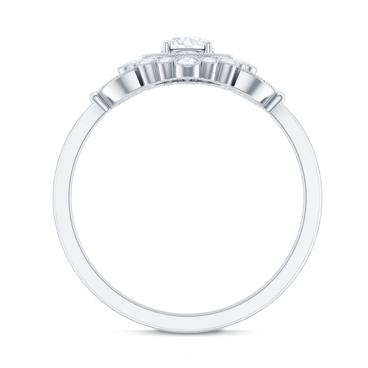Vintage Style Cubic Zirconia Engagement Ring with Milgrain Detailing