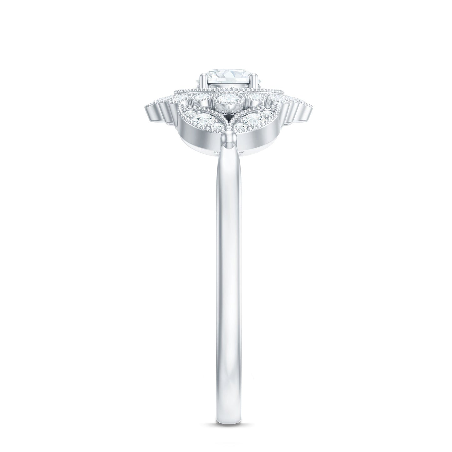 Vintage Style Cubic Zirconia Engagement Ring with Milgrain Detailing