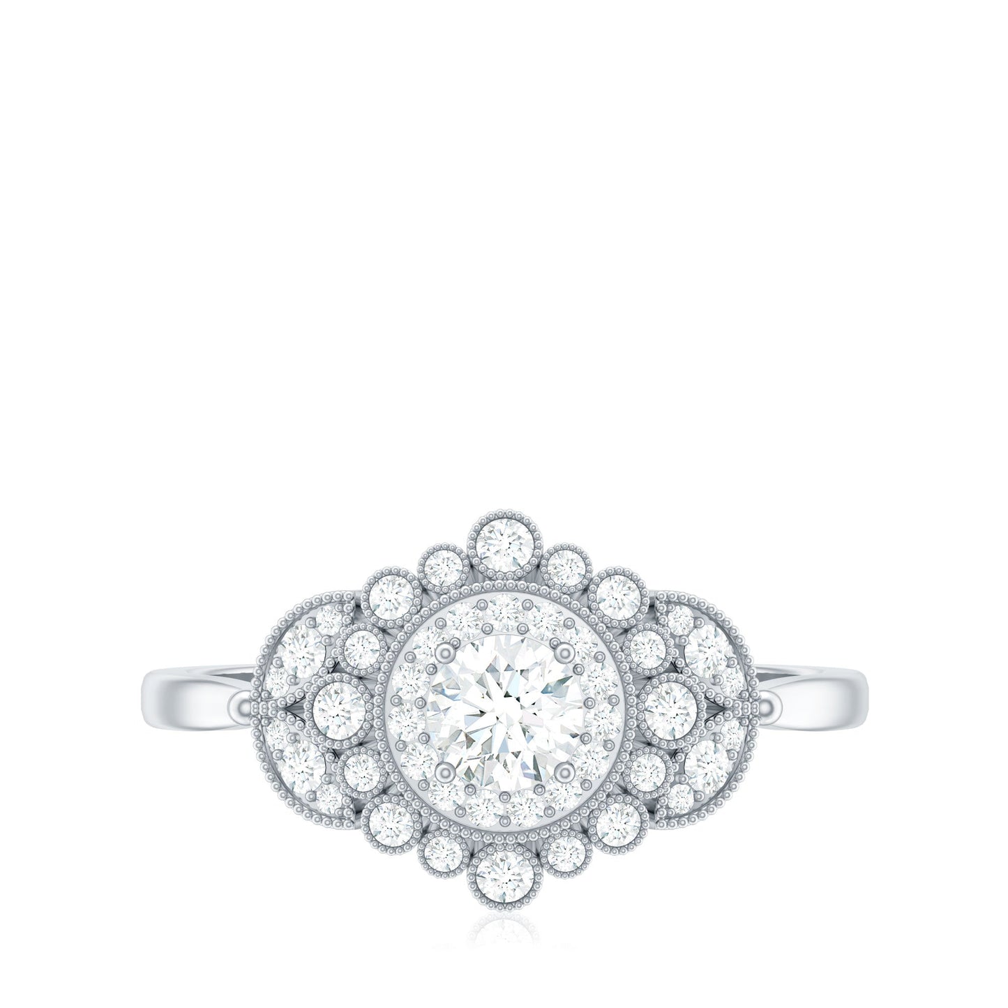 Vintage Style Cubic Zirconia Engagement Ring with Milgrain Detailing