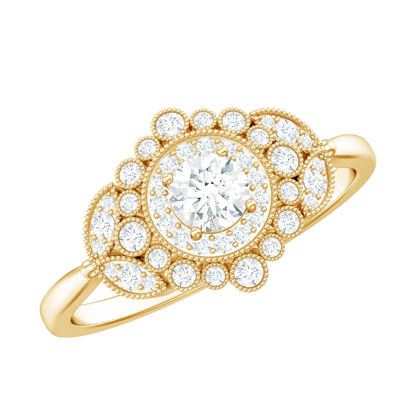 Vintage Style Cubic Zirconia Engagement Ring with Milgrain Detailing