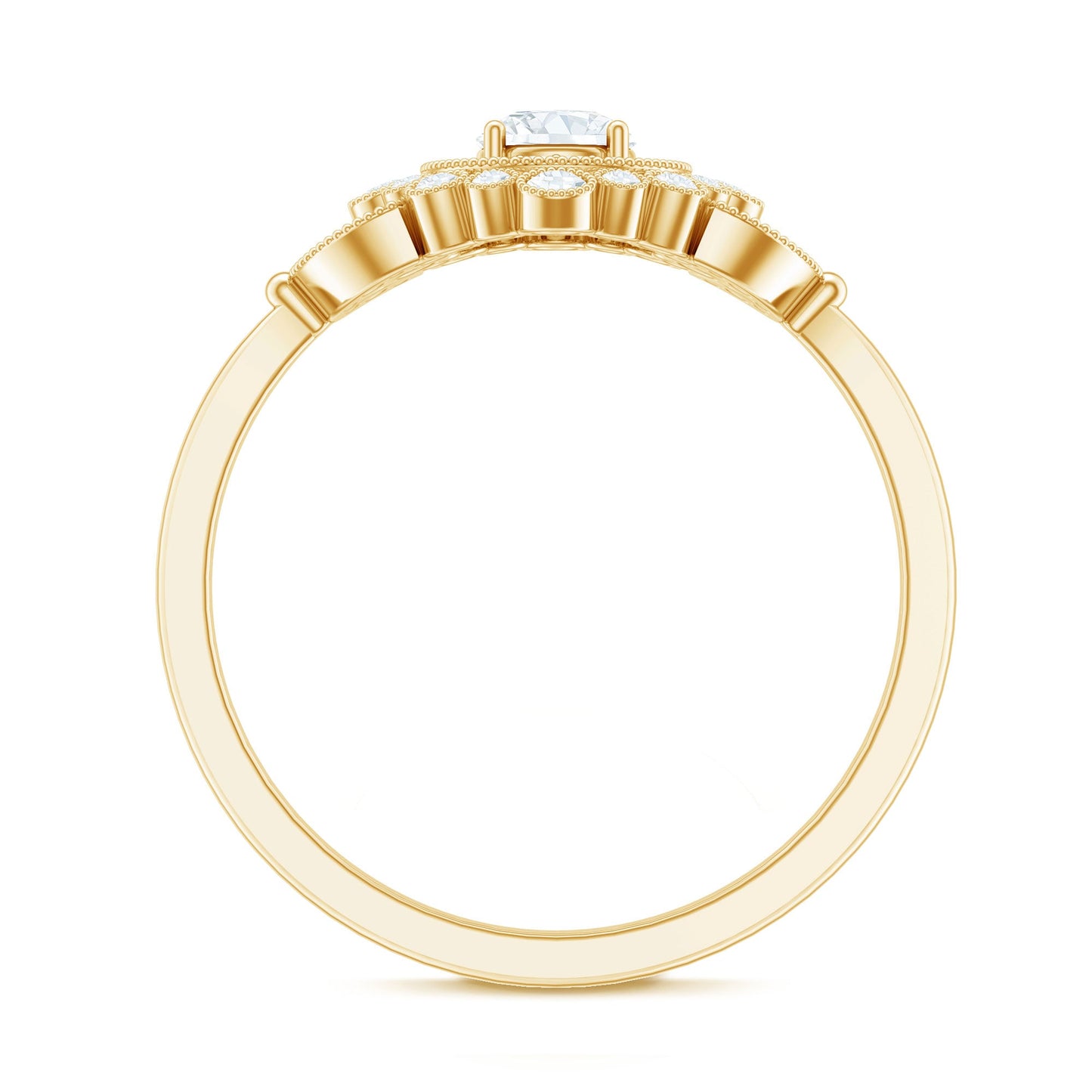 Vintage Style Cubic Zirconia Engagement Ring with Milgrain Detailing