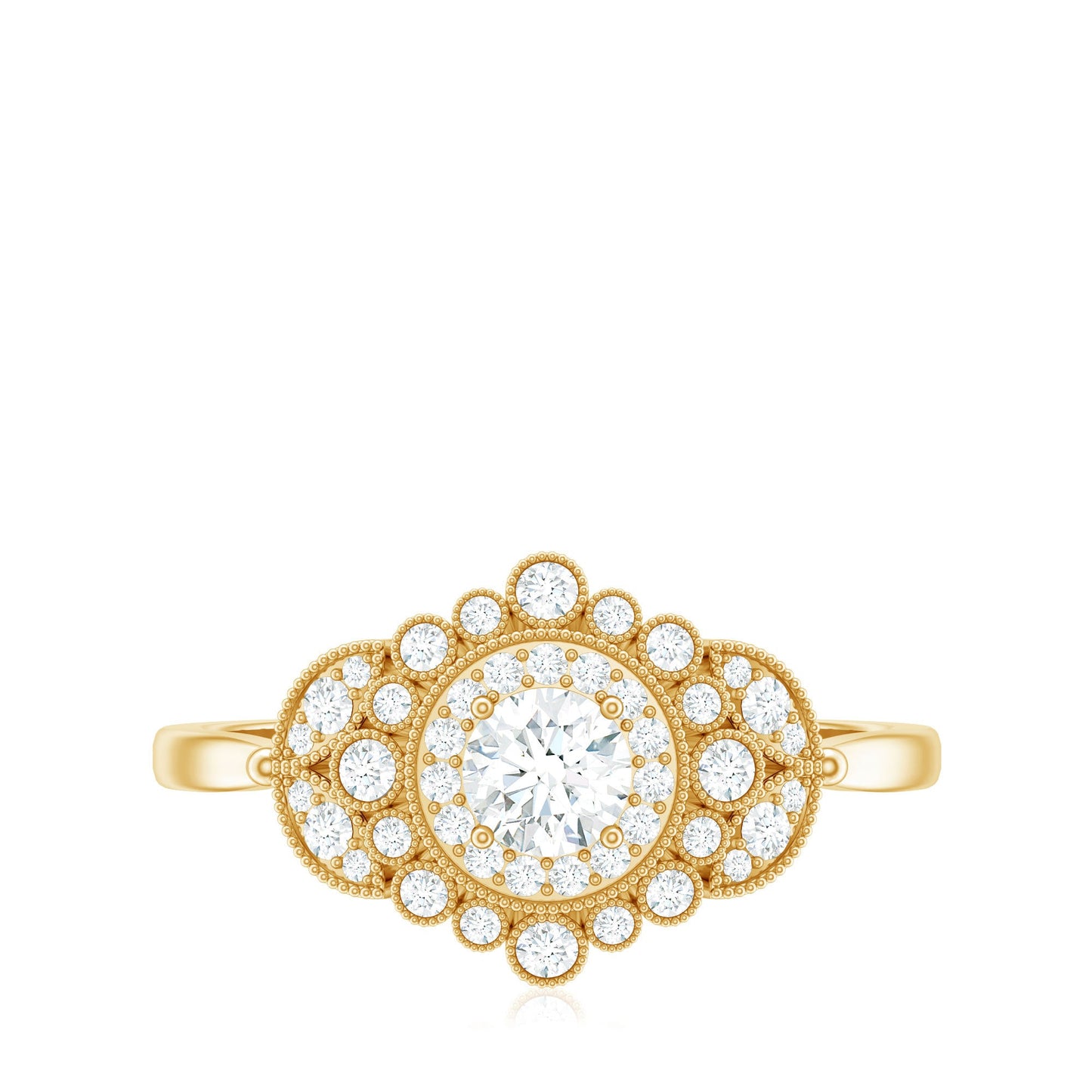 Vintage Style Cubic Zirconia Engagement Ring with Milgrain Detailing