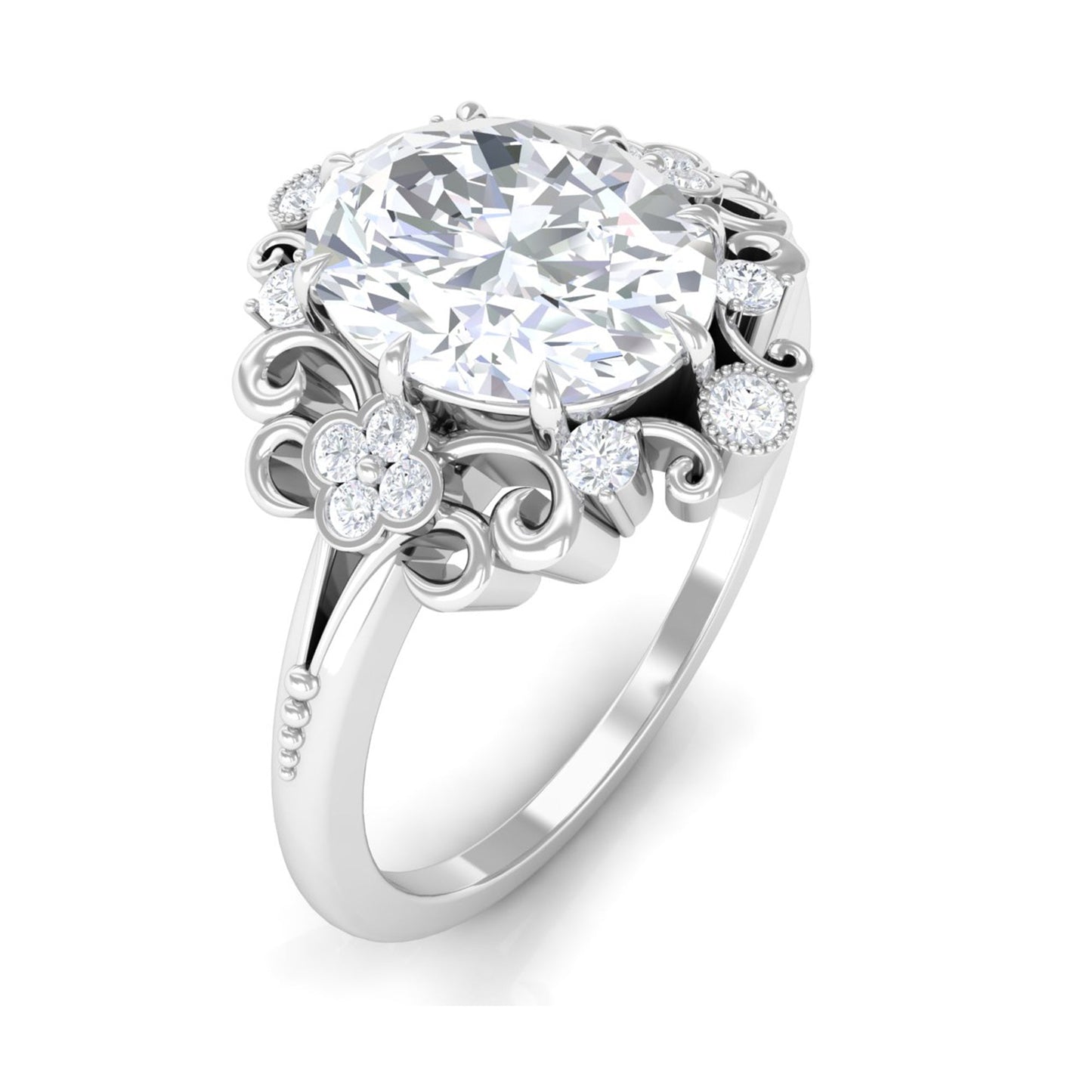 2 Carat Oval Cut Cubic Zirconia Vintage Inspired Engagement Ring