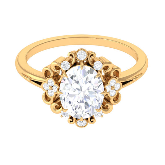 2 Carat Oval Cut Cubic Zirconia Vintage Inspired Engagement Ring
