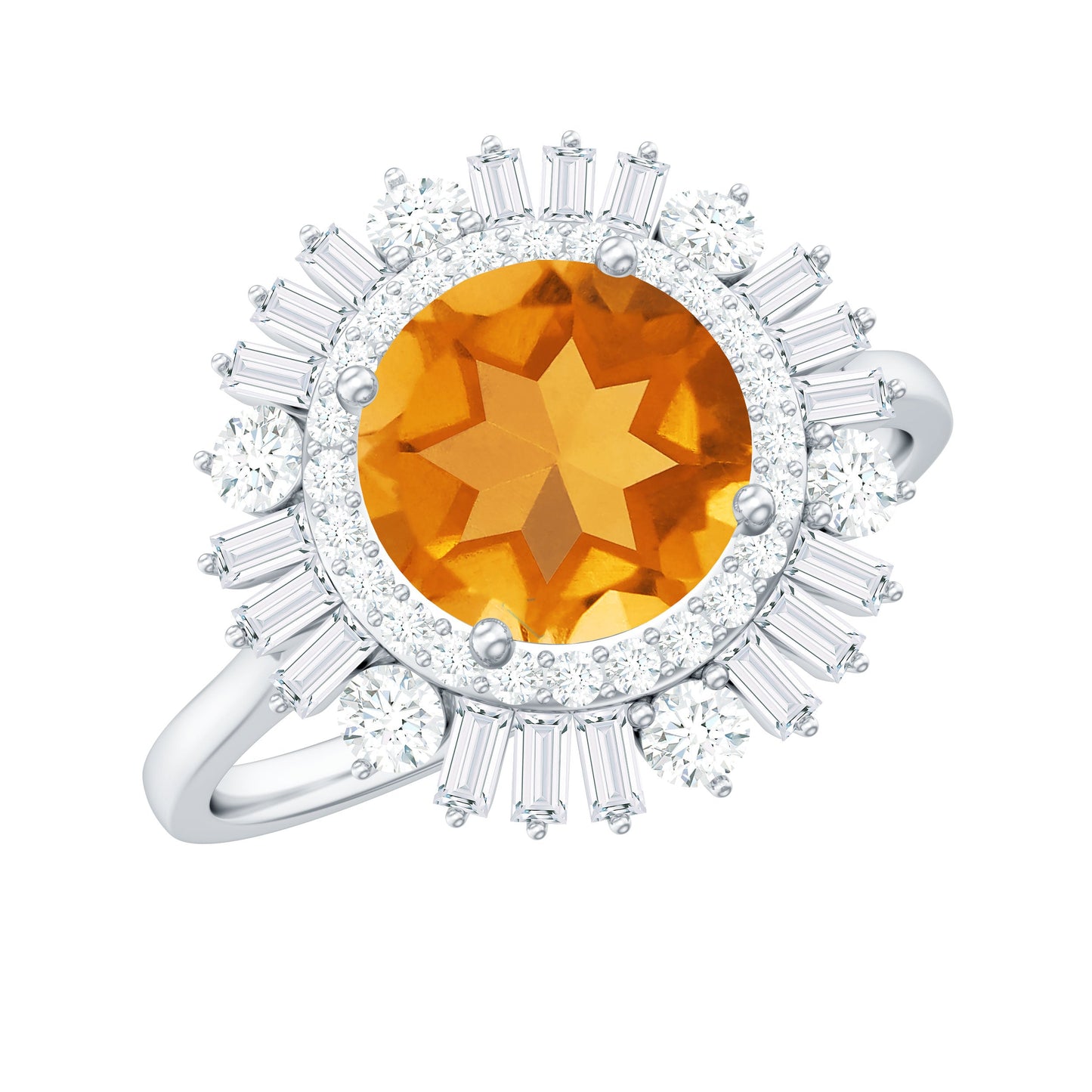 Genuine Citrine Double Halo Engagement Ring with Moissanite