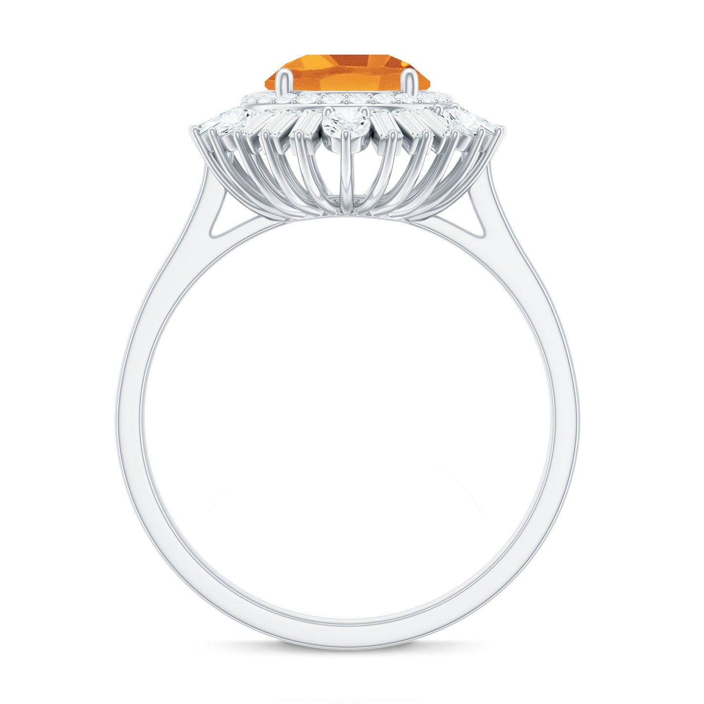 Genuine Citrine Double Halo Engagement Ring with Moissanite