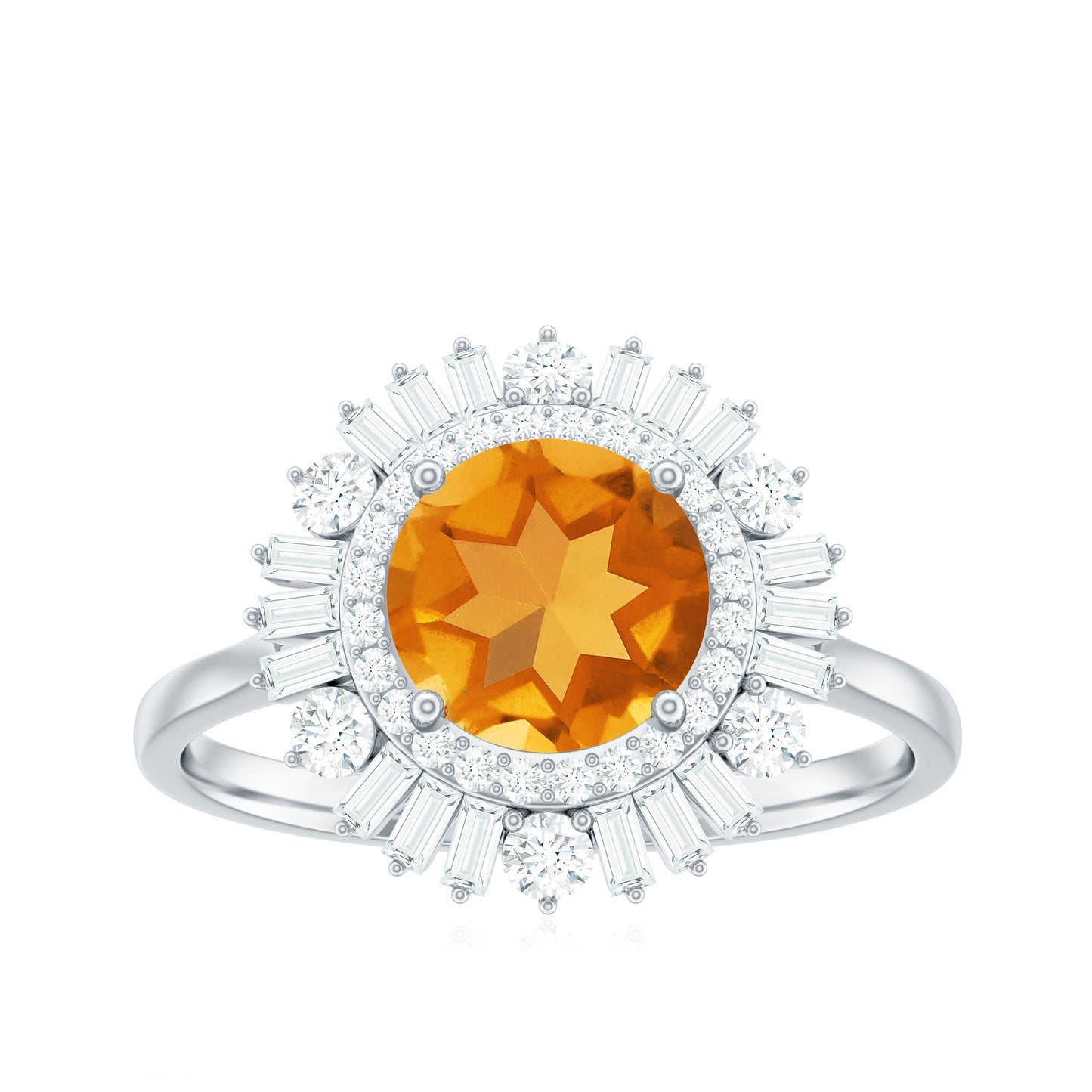 Genuine Citrine Double Halo Engagement Ring with Moissanite