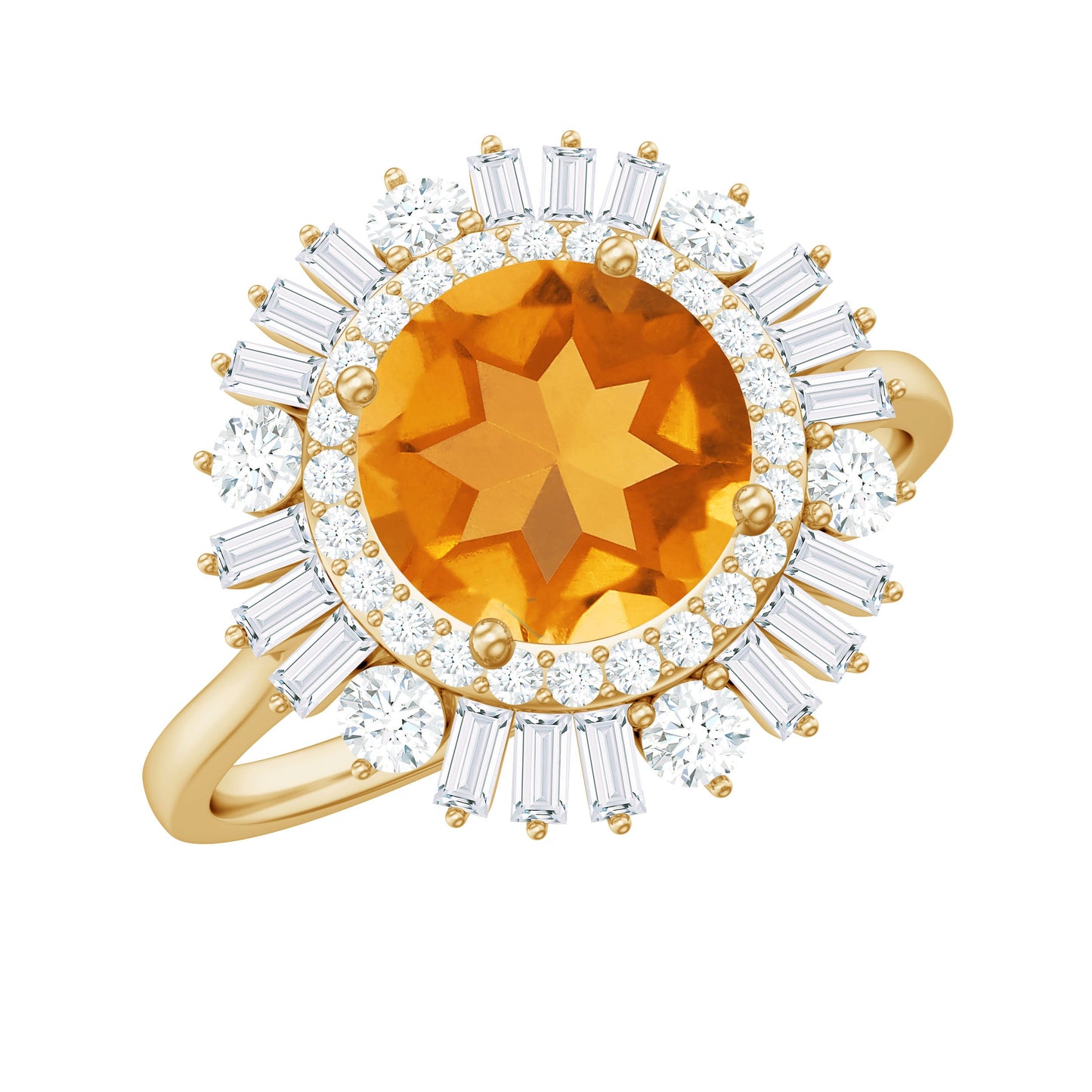 Genuine Citrine Double Halo Engagement Ring with Moissanite