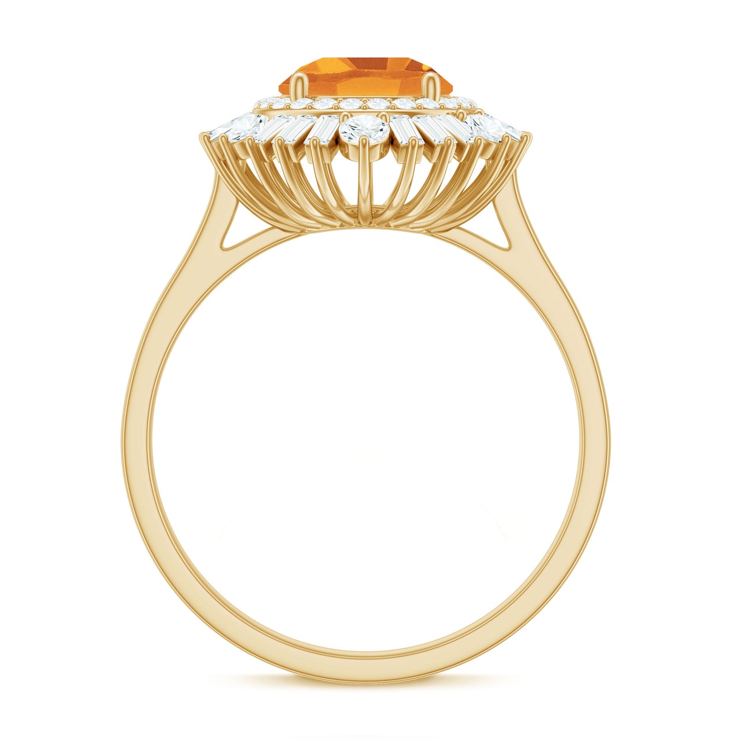 Genuine Citrine Double Halo Engagement Ring with Moissanite