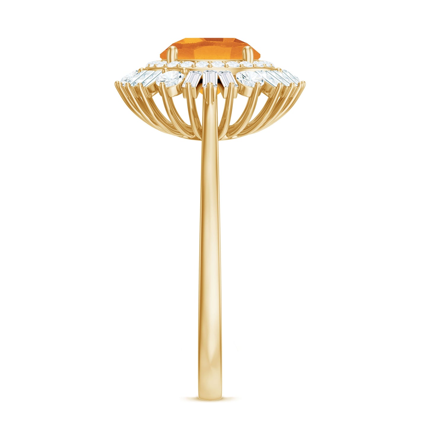 Genuine Citrine Double Halo Engagement Ring with Moissanite