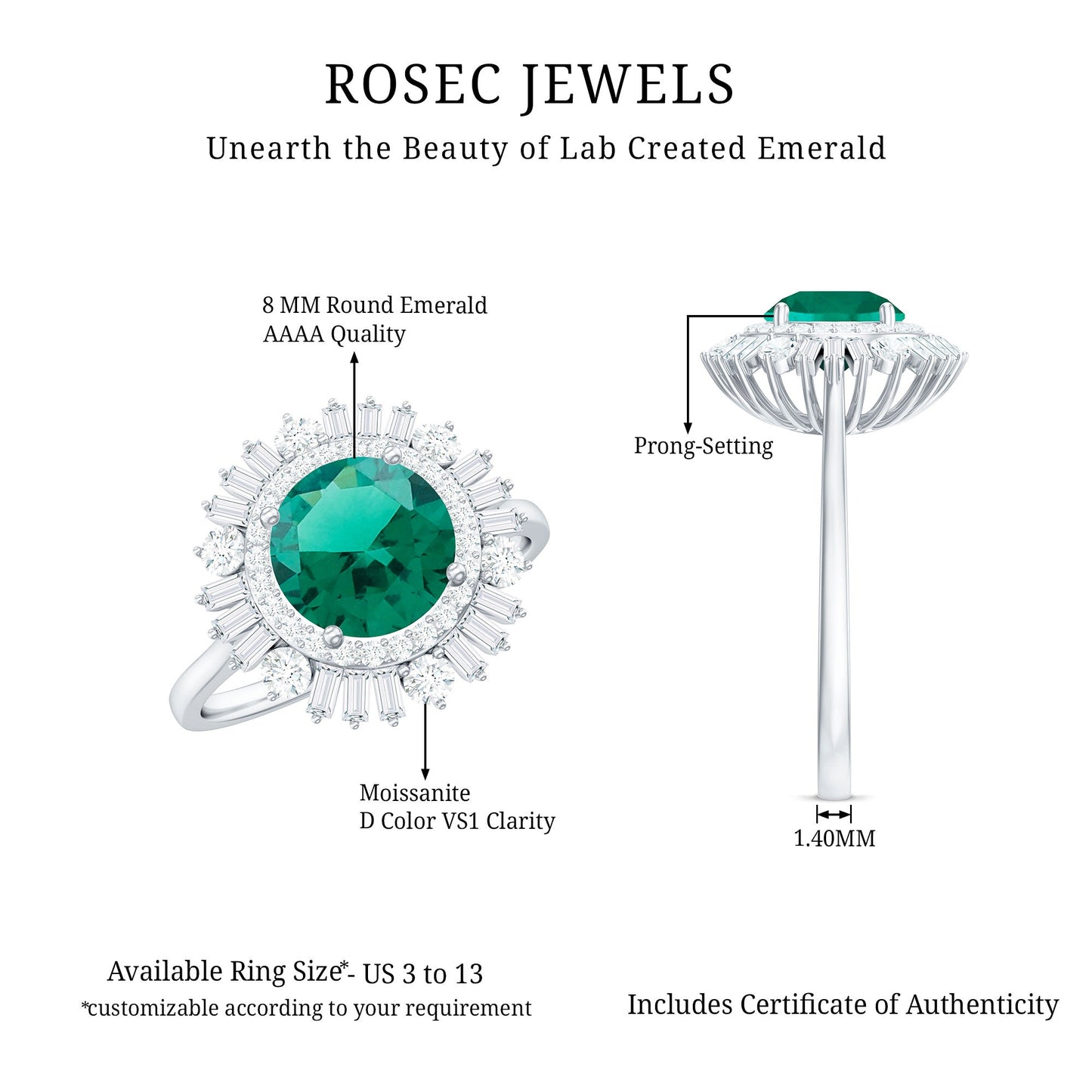 Certified 8 mm Lab Grown Emerald Cocktail Ring with Double Halo