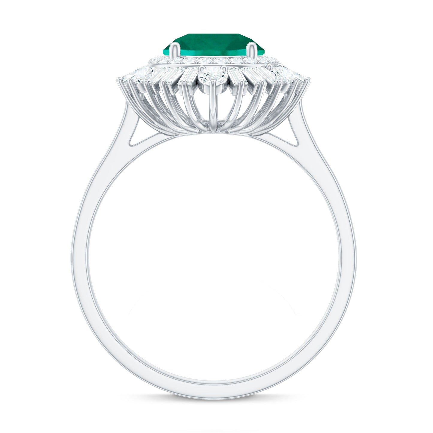 Certified 8 mm Lab Grown Emerald Cocktail Ring with Double Halo
