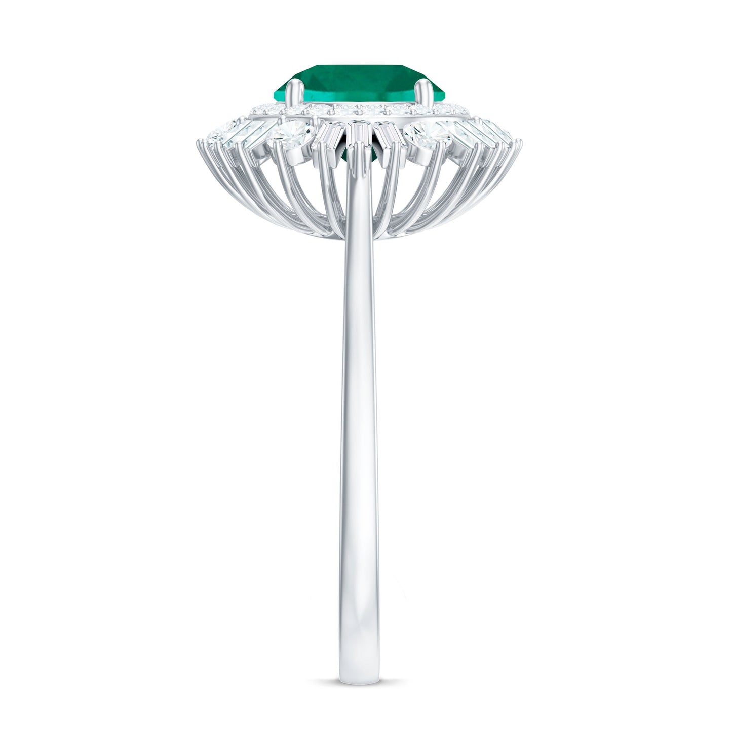 Certified 8 mm Lab Grown Emerald Cocktail Ring with Double Halo