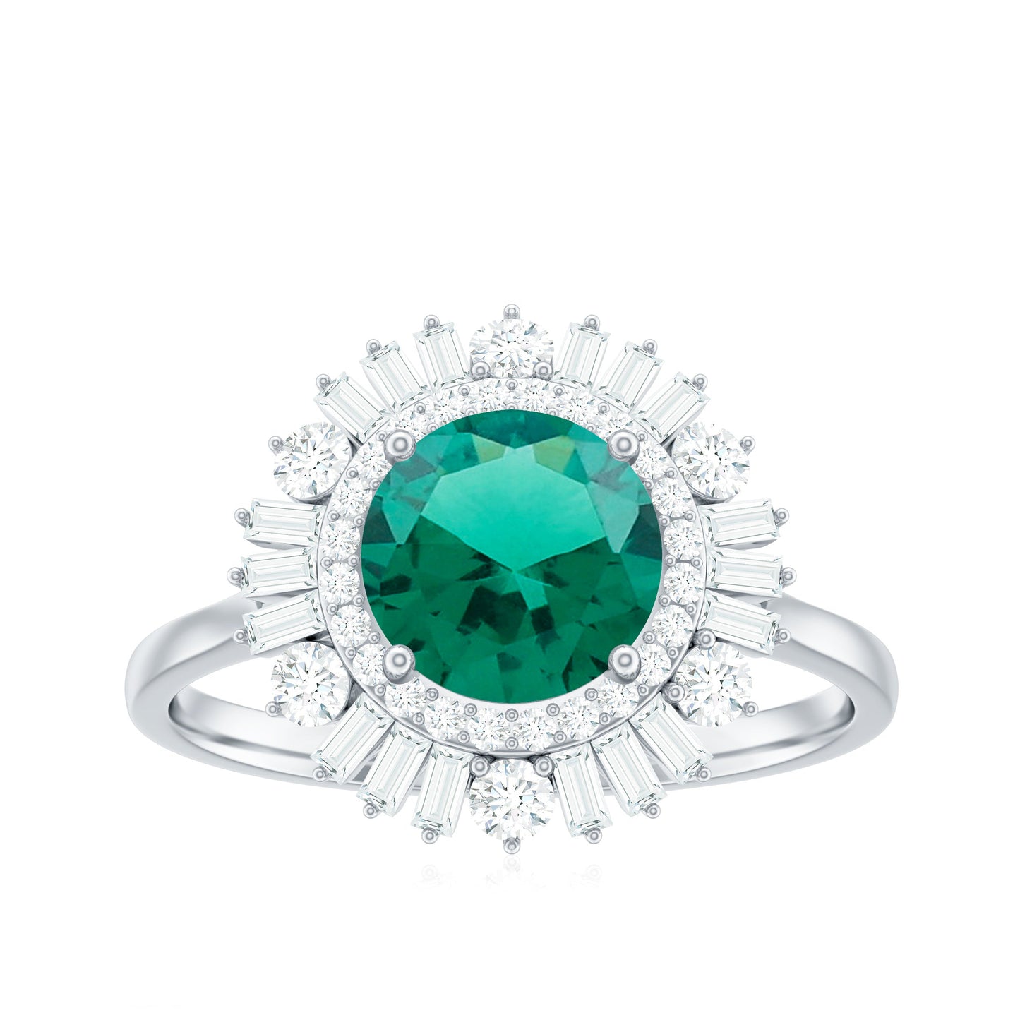 Certified 8 mm Lab Grown Emerald Cocktail Ring with Double Halo