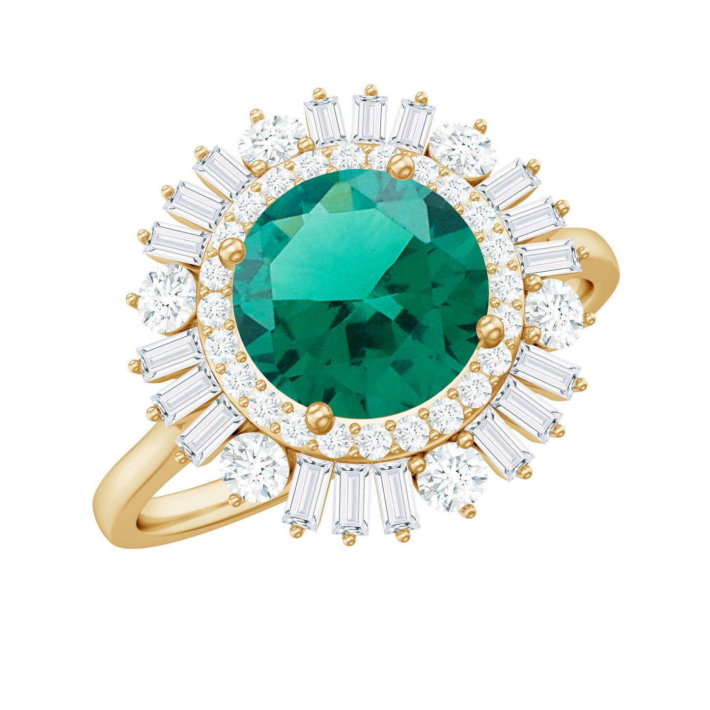 Certified 8 mm Lab Grown Emerald Cocktail Ring with Double Halo