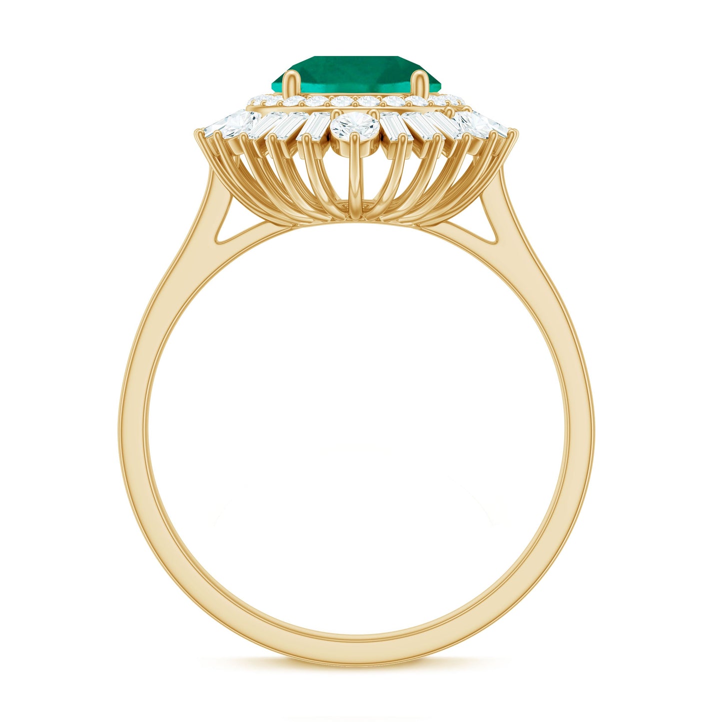 Certified 8 mm Lab Grown Emerald Cocktail Ring with Double Halo