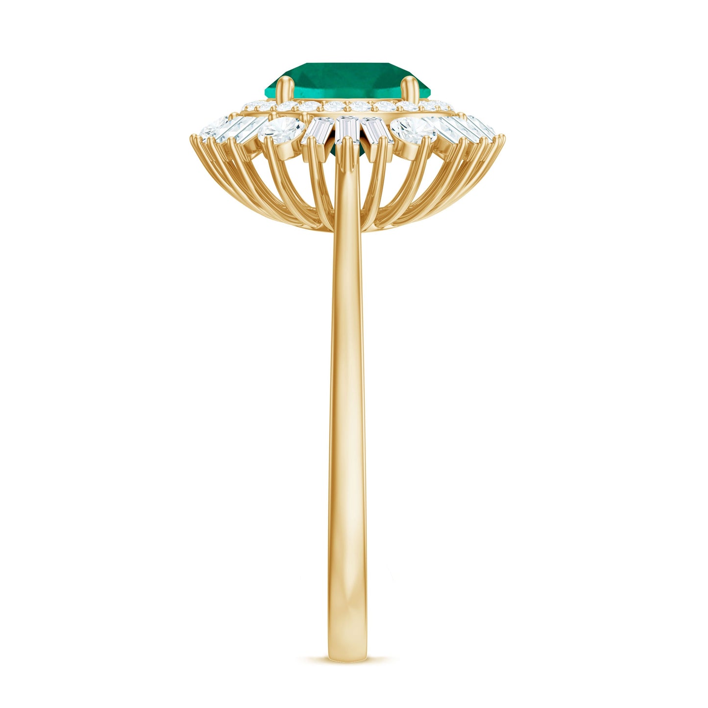 Certified 8 mm Lab Grown Emerald Cocktail Ring with Double Halo