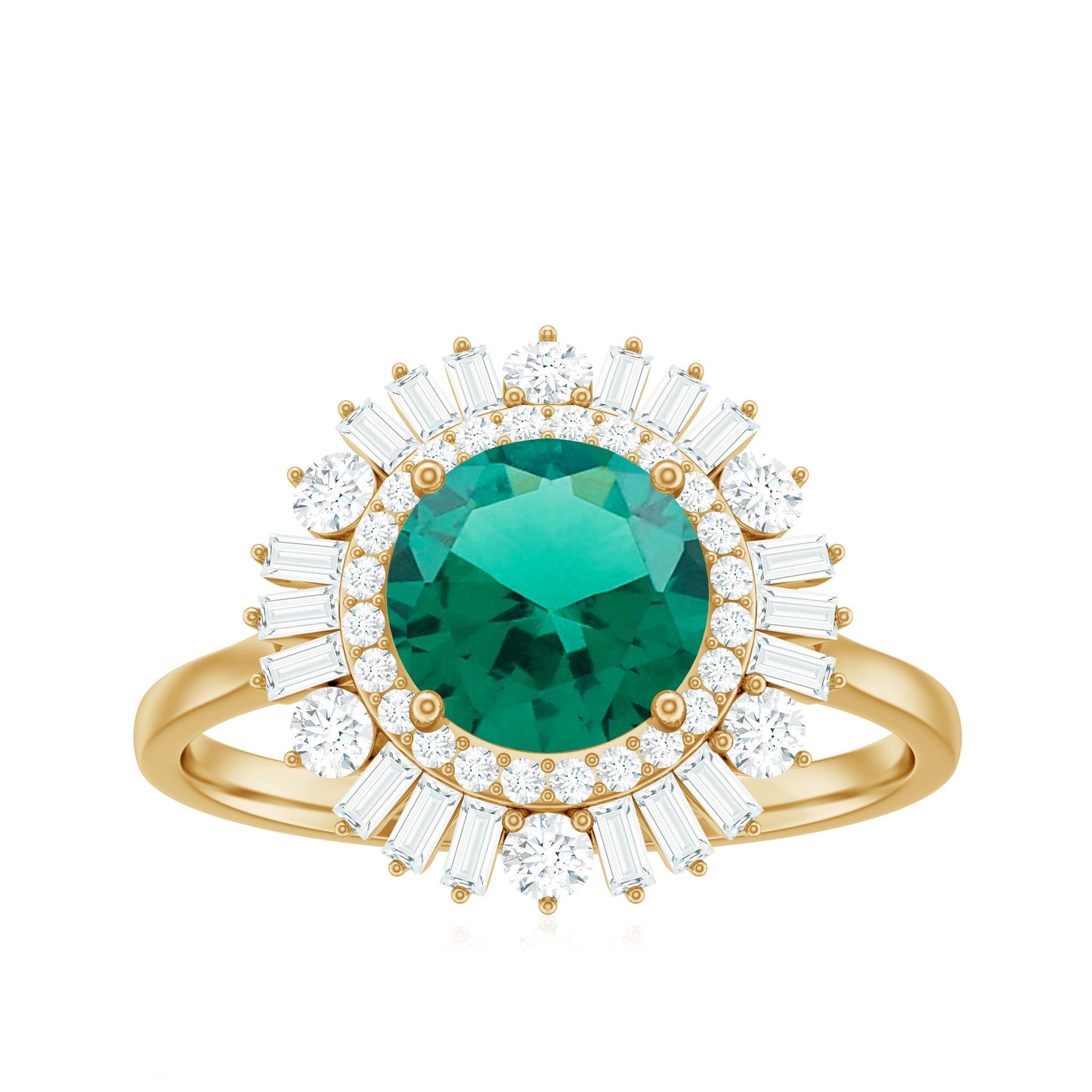 Certified 8 mm Lab Grown Emerald Cocktail Ring with Double Halo