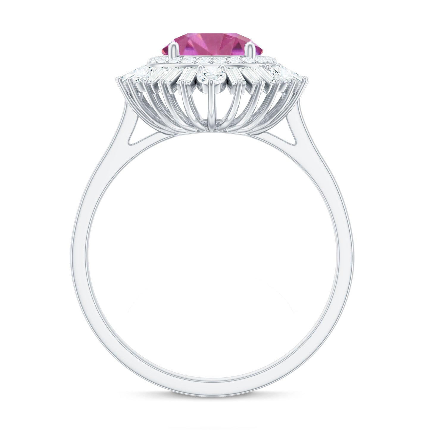 2 CT Round Pink Tourmaline Cocktail Ring with Moissanite Double Halo