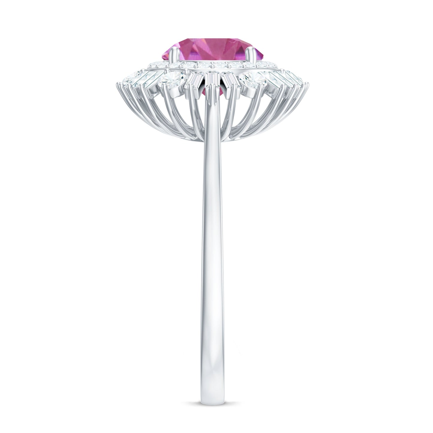 2 CT Round Pink Tourmaline Cocktail Ring with Moissanite Double Halo