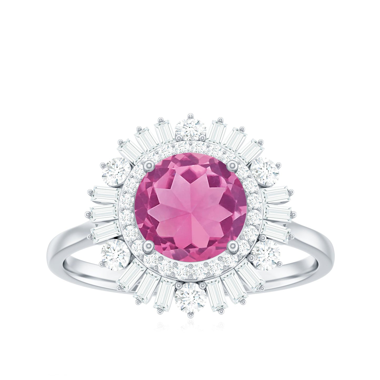 2 CT Round Pink Tourmaline Cocktail Ring with Moissanite Double Halo