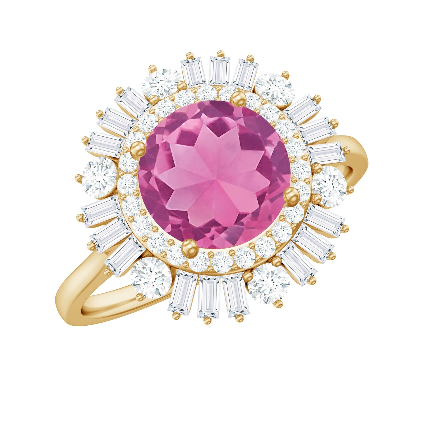 2 CT Round Pink Tourmaline Cocktail Ring with Moissanite Double Halo