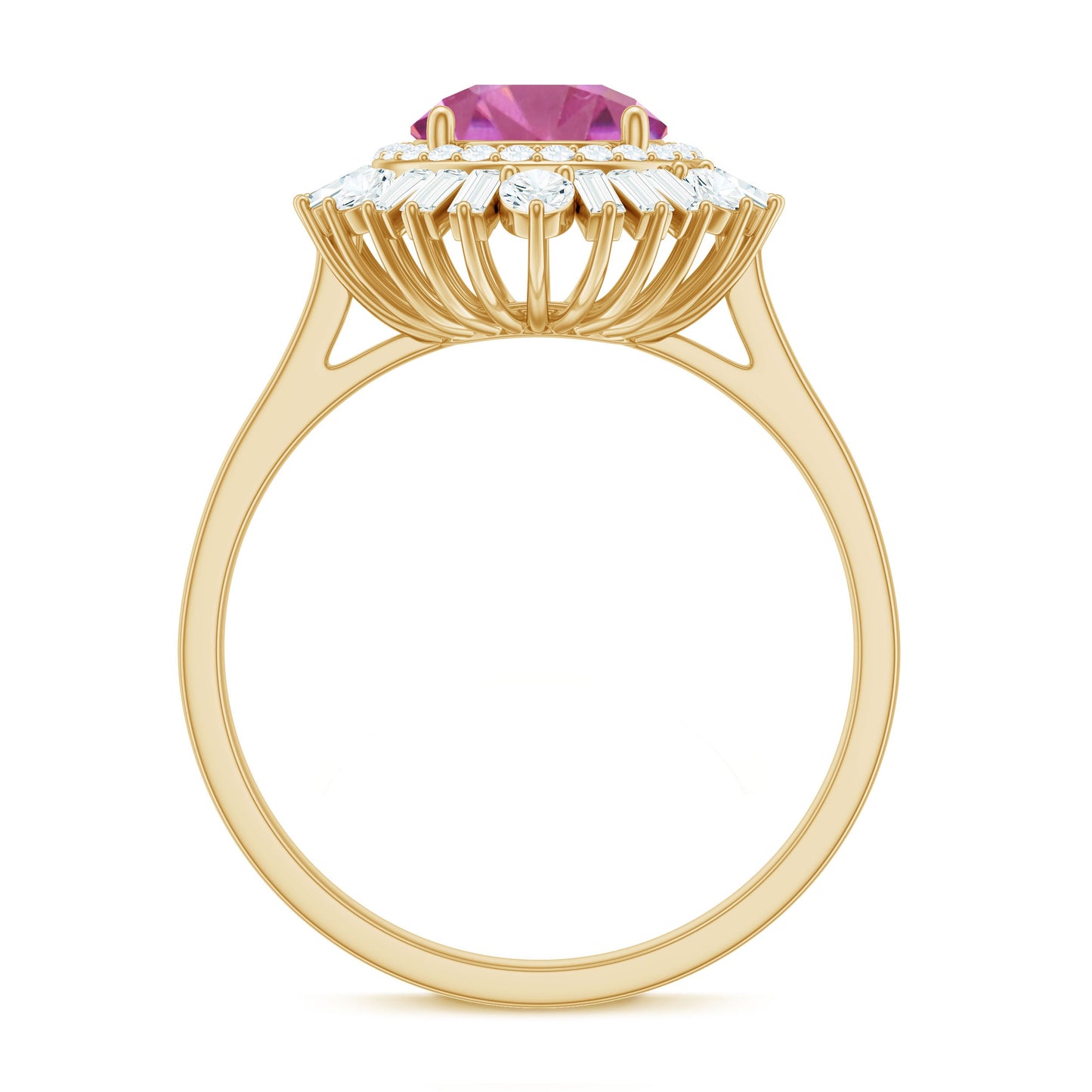 2 CT Round Pink Tourmaline Cocktail Ring with Moissanite Double Halo