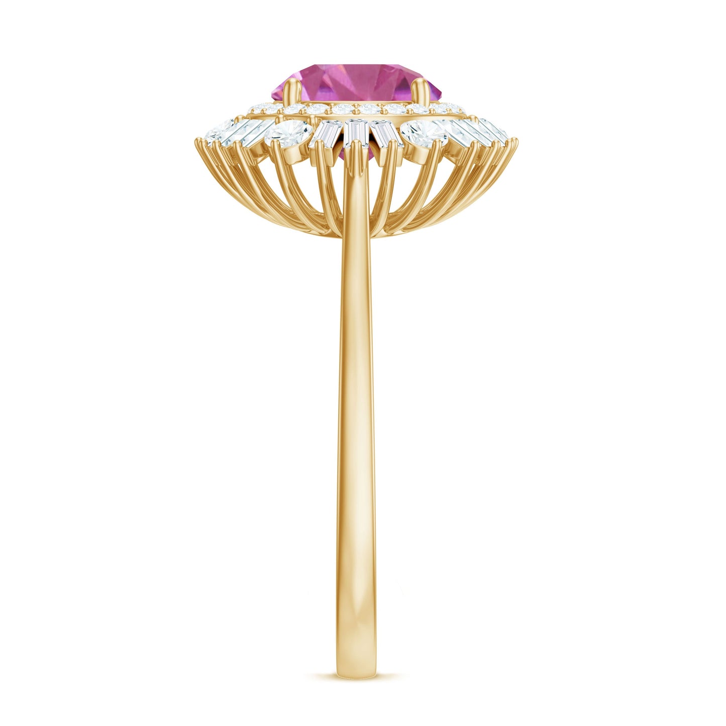 2 CT Round Pink Tourmaline Cocktail Ring with Moissanite Double Halo