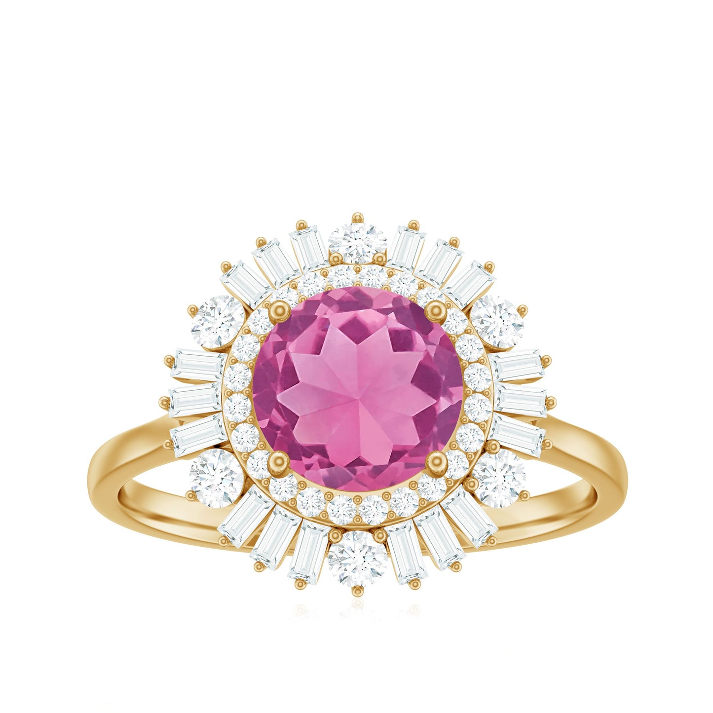 2 CT Round Pink Tourmaline Cocktail Ring with Moissanite Double Halo