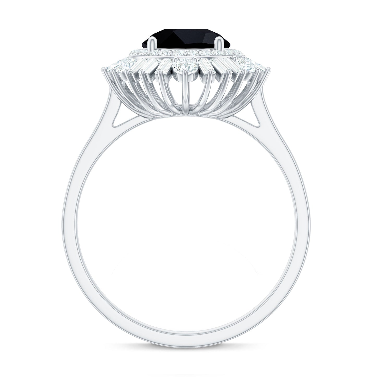7mm Round Black Onyx Double Halo Cocktail Ring with Moissanite