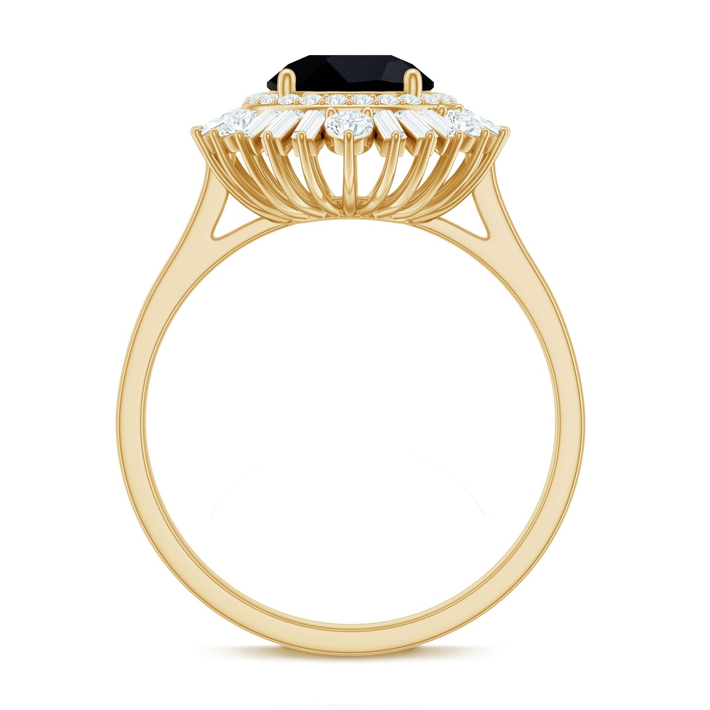 7mm Round Black Onyx Double Halo Cocktail Ring with Moissanite