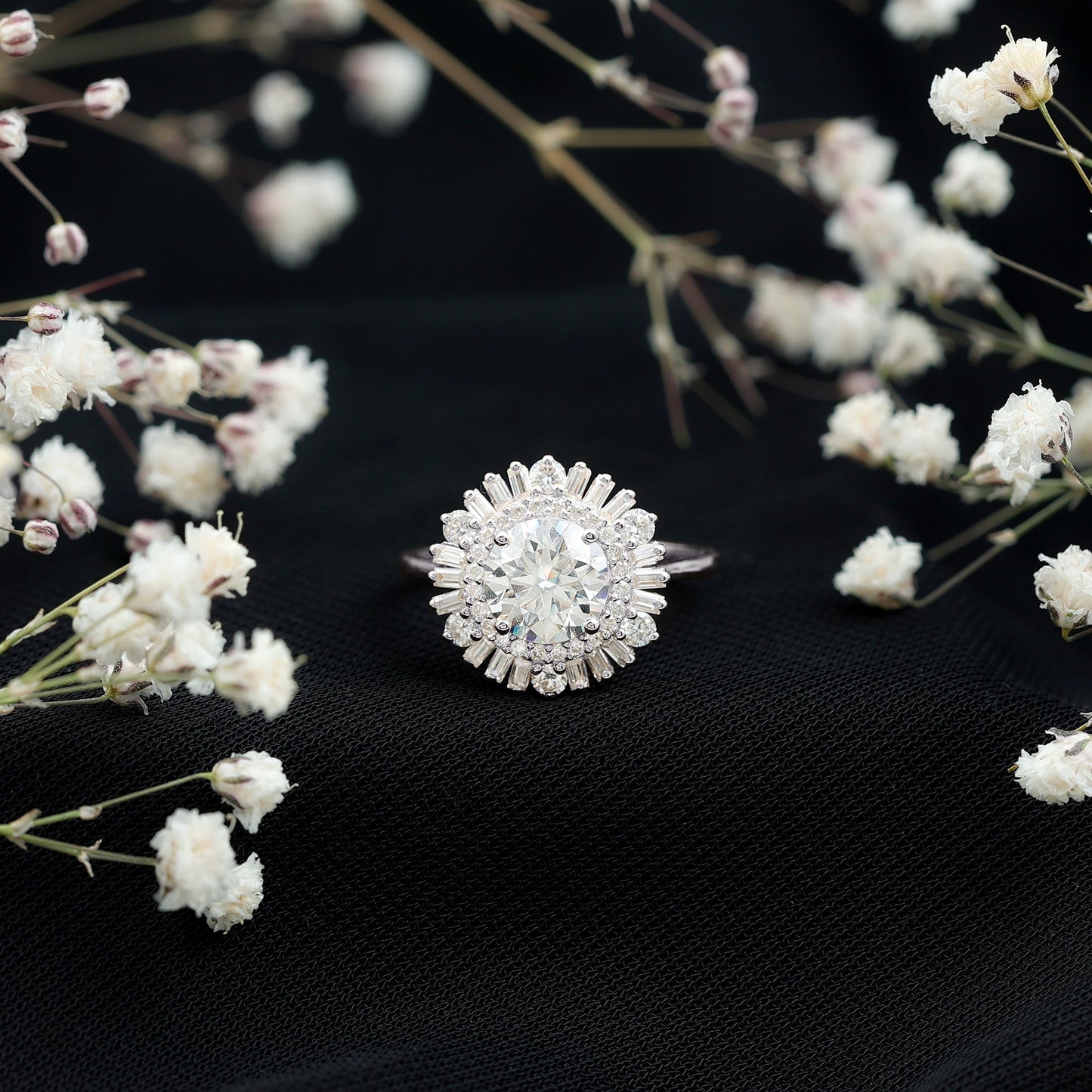 1.3 Carat Zircon Cocktail Engagement Ring with Double Halo