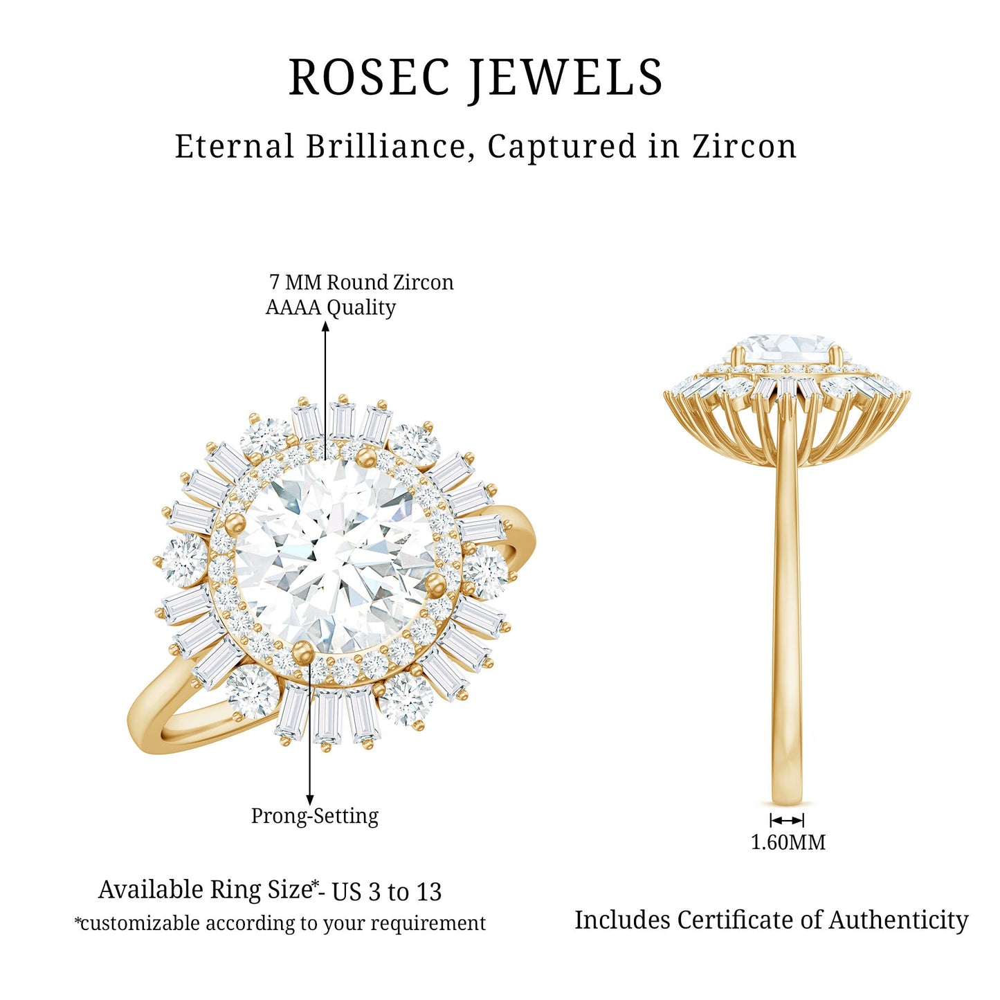 1.3 Carat Zircon Cocktail Engagement Ring with Double Halo