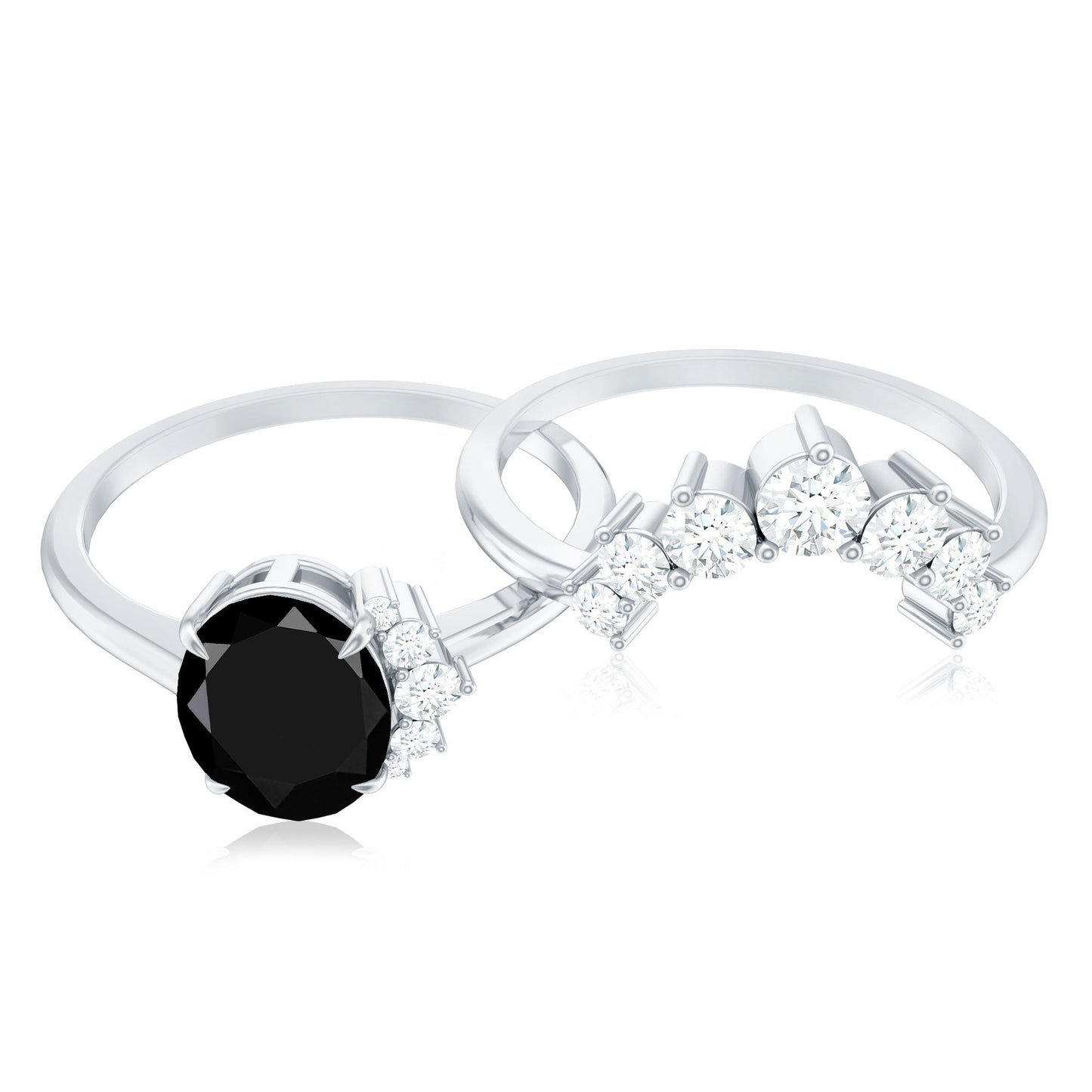 Created Black Diamond Oval Engagement Ring Set with Diamond
