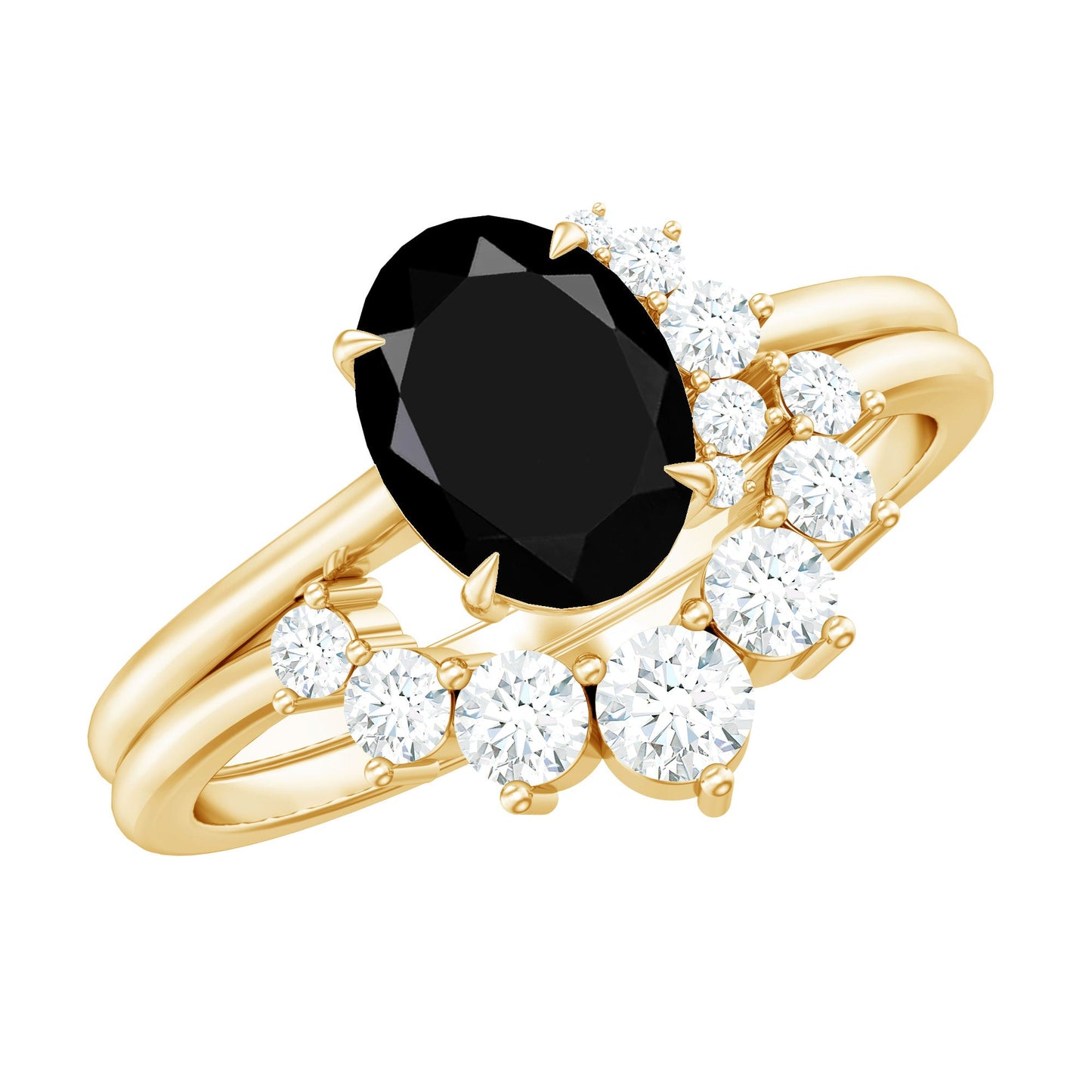 Created Black Diamond Oval Engagement Ring Set with Diamond