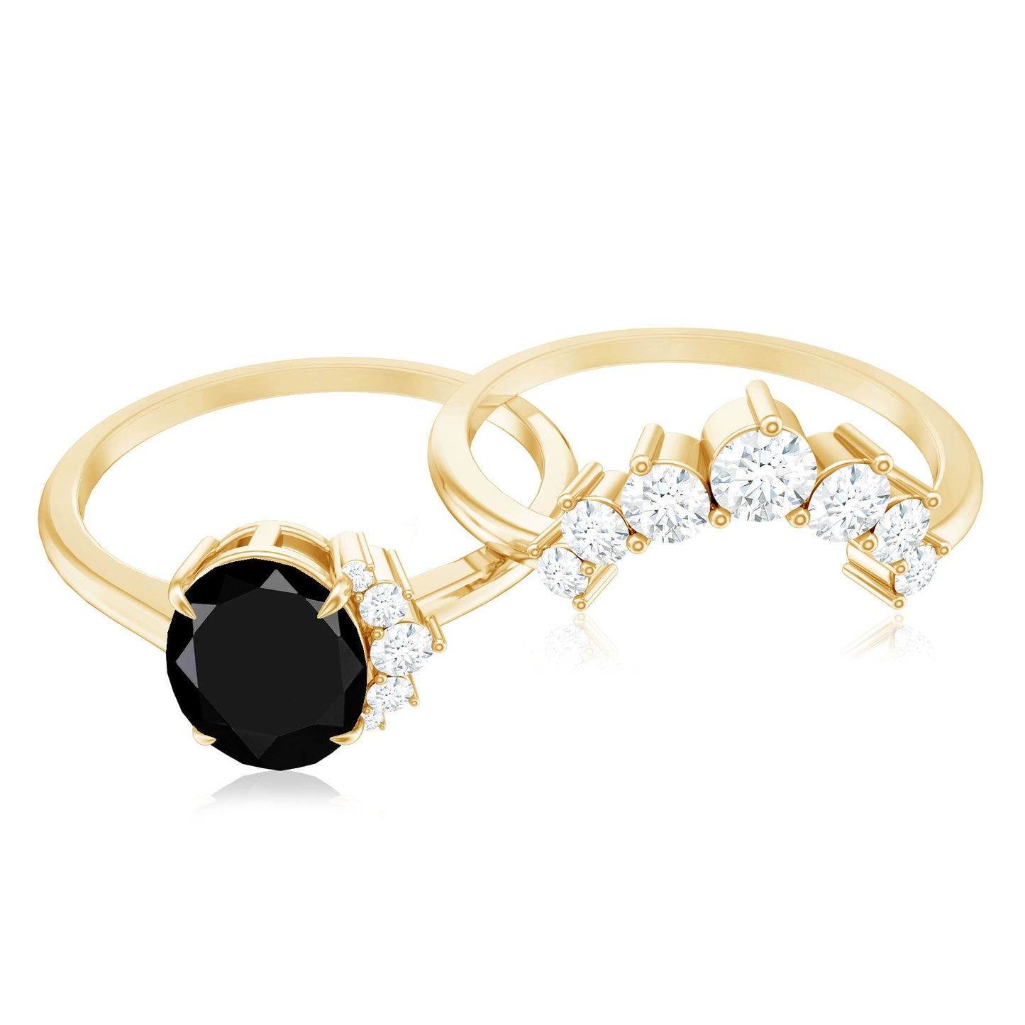 Created Black Diamond Oval Engagement Ring Set with Diamond