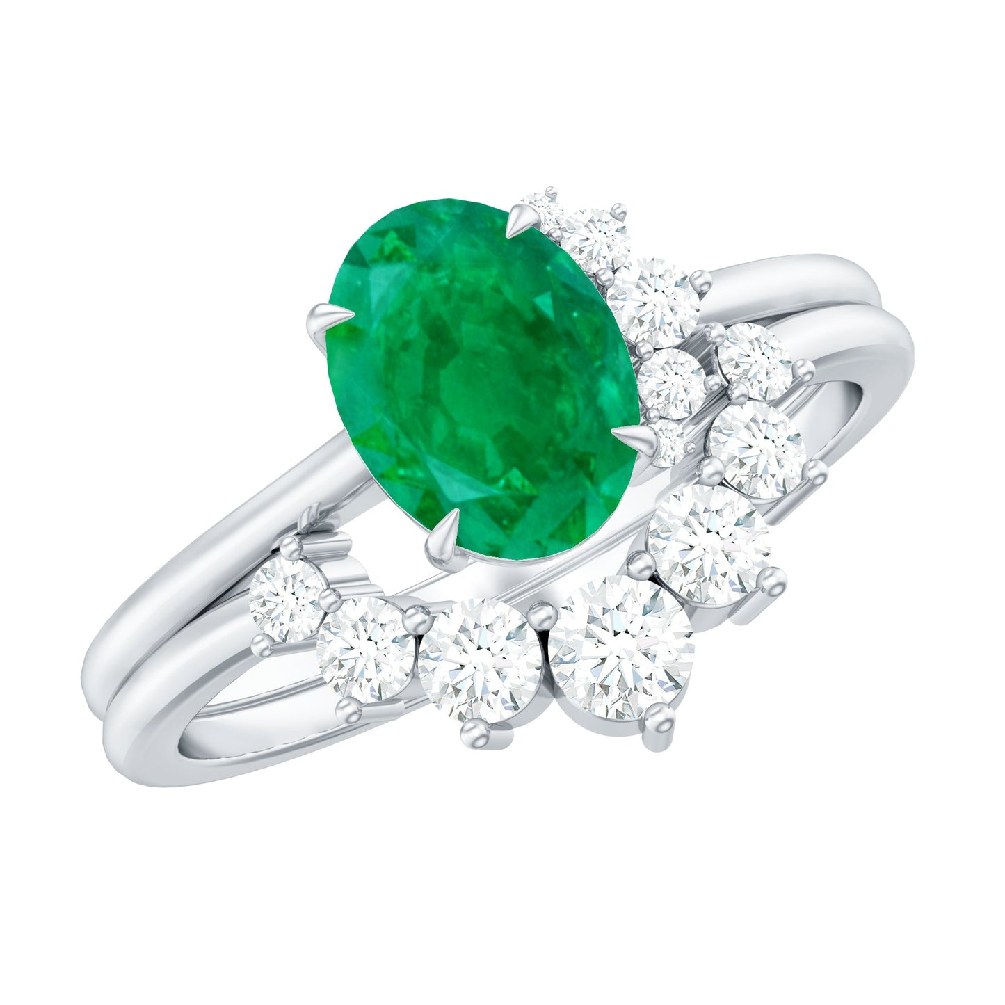 Natural Emerald Wedding Engagement Ring Set with Diamond