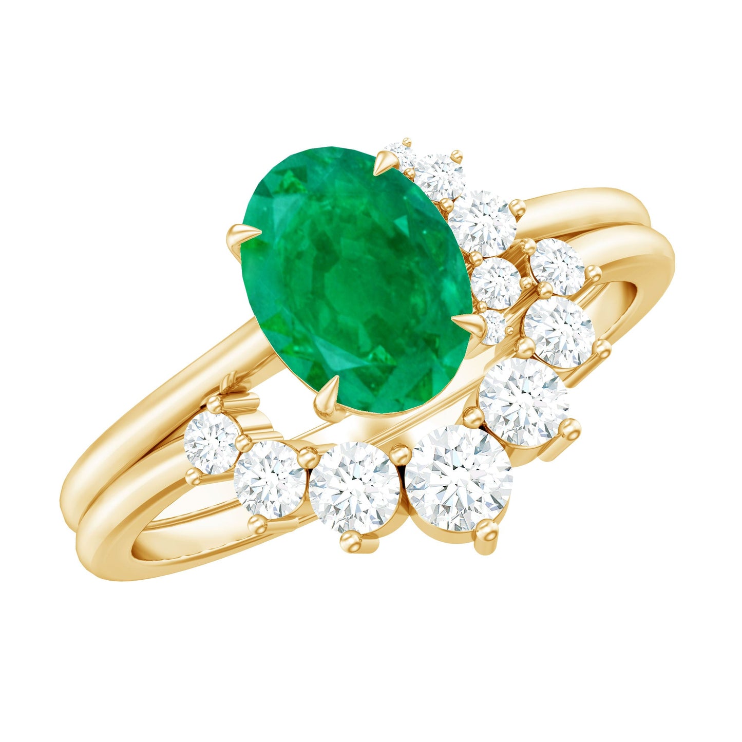 Natural Emerald Wedding Engagement Ring Set with Diamond