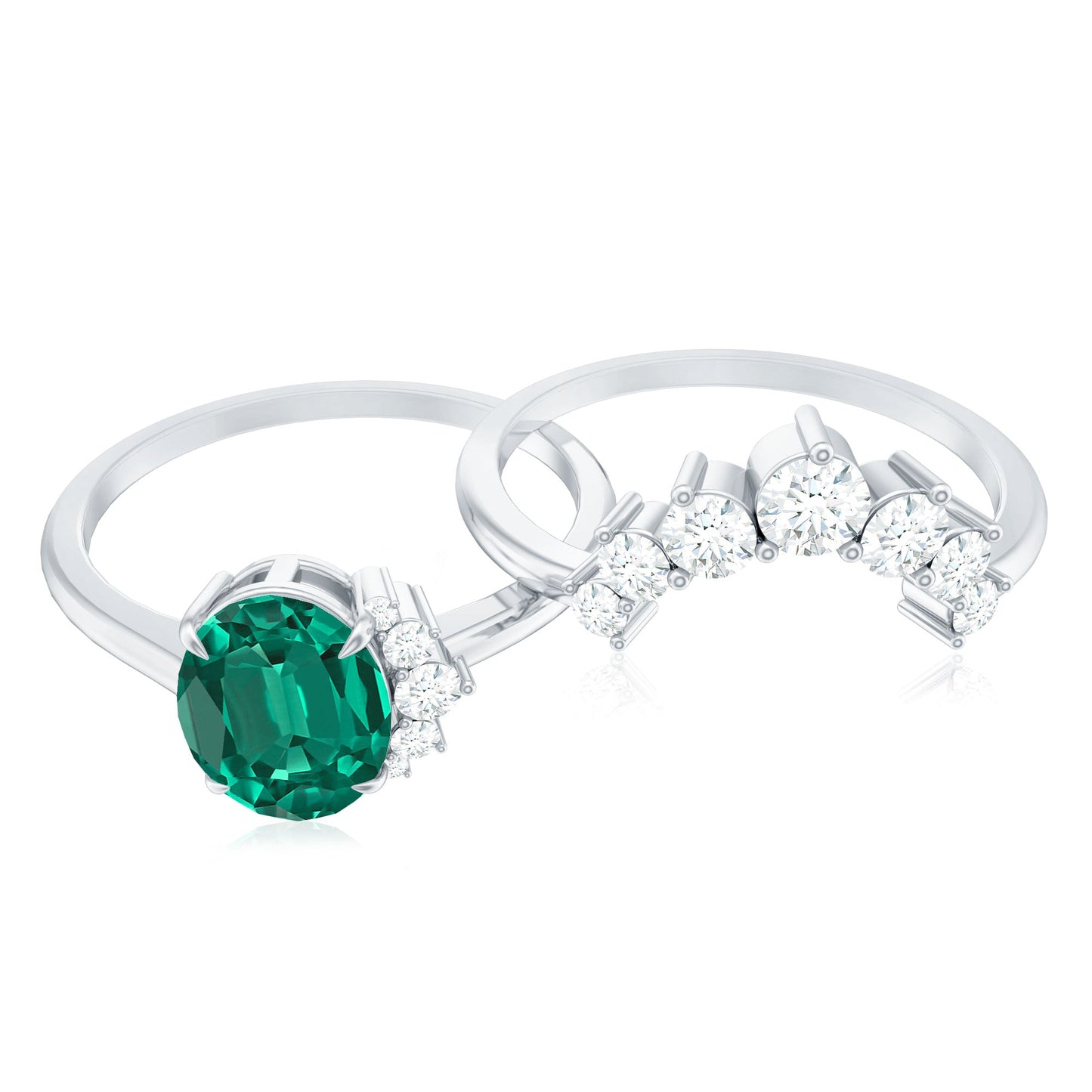 Designer Lab Grown Emerald Oval Engagement Ring with Diamond Enhancer