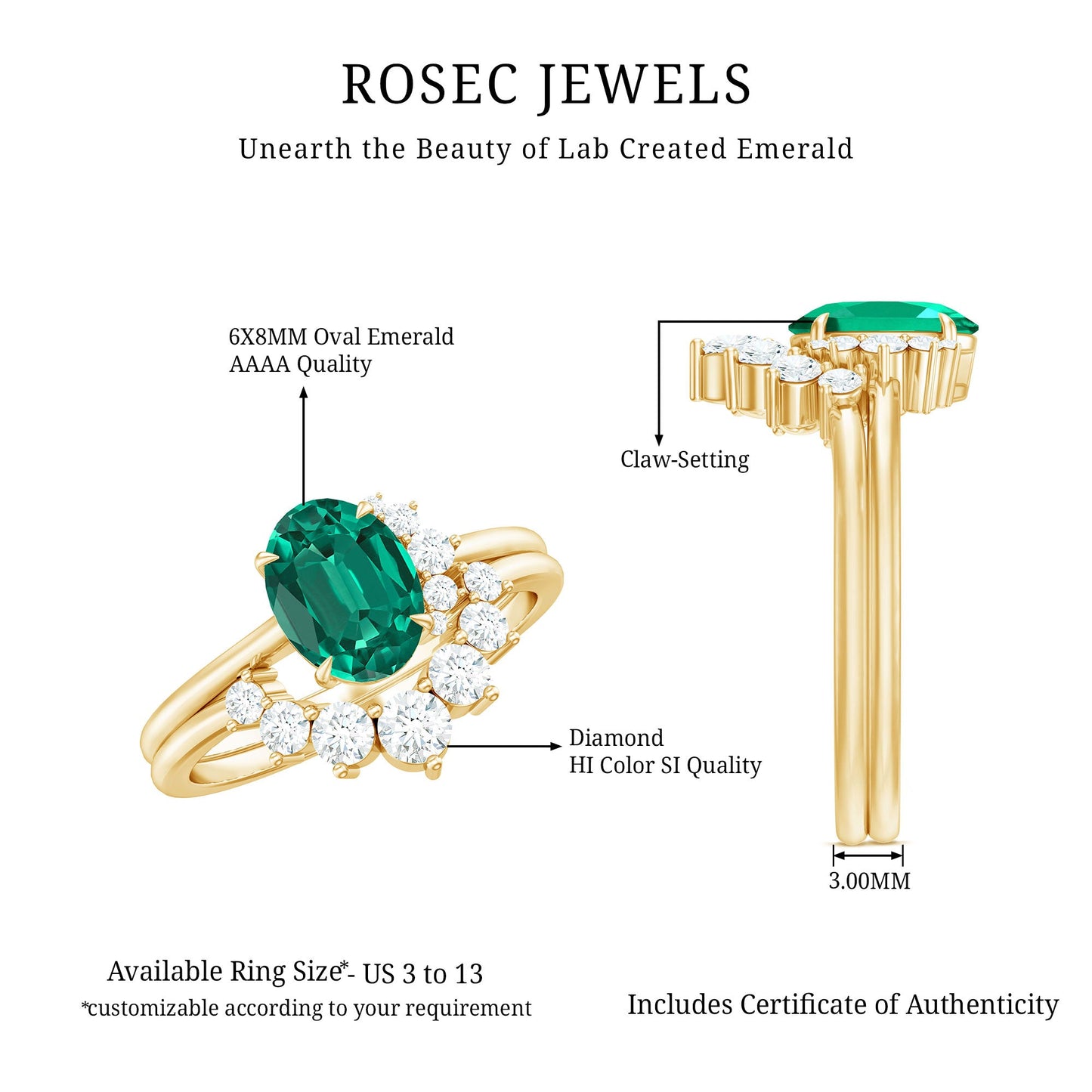Designer Lab Grown Emerald Oval Engagement Ring with Diamond Enhancer