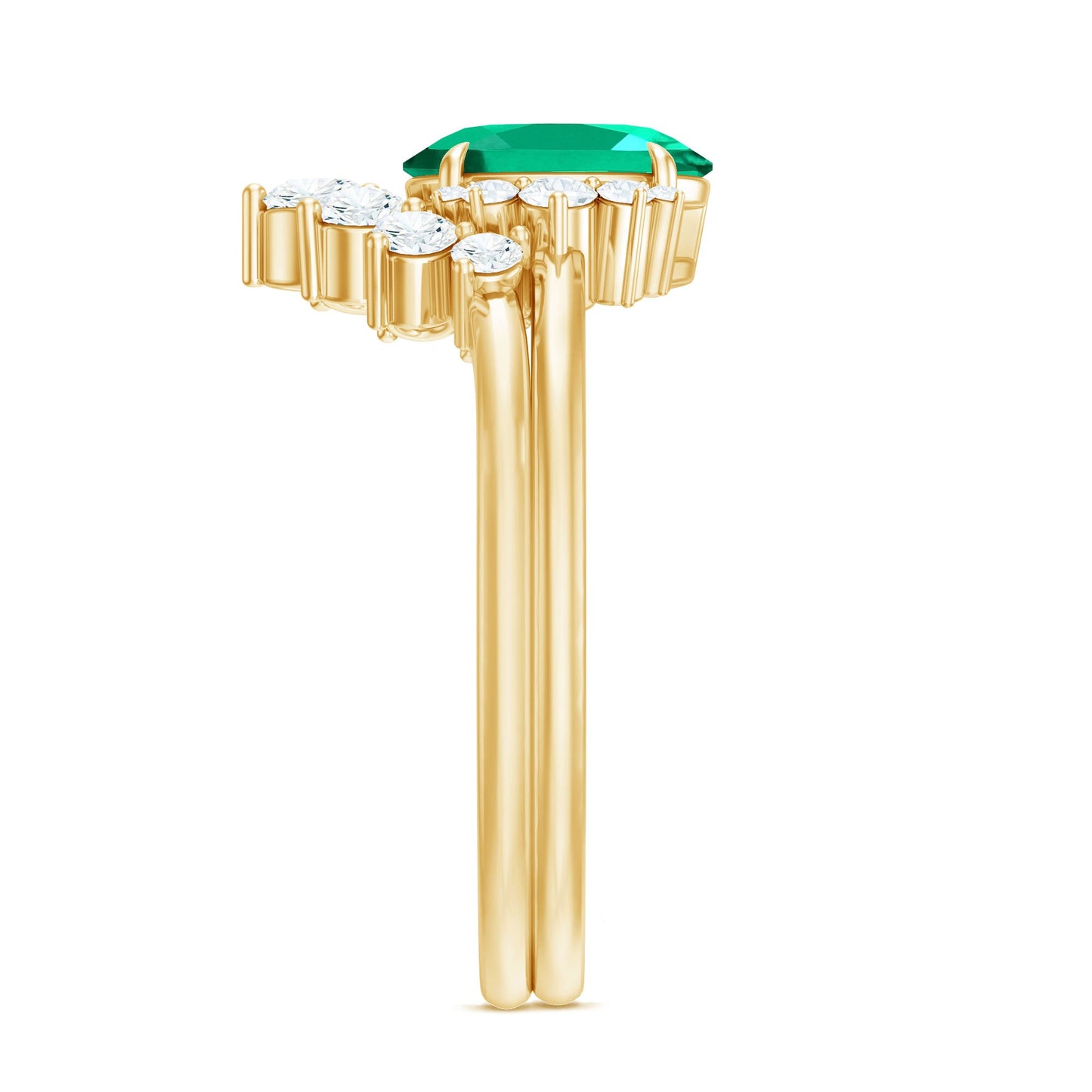 Designer Lab Grown Emerald Oval Engagement Ring with Diamond Enhancer